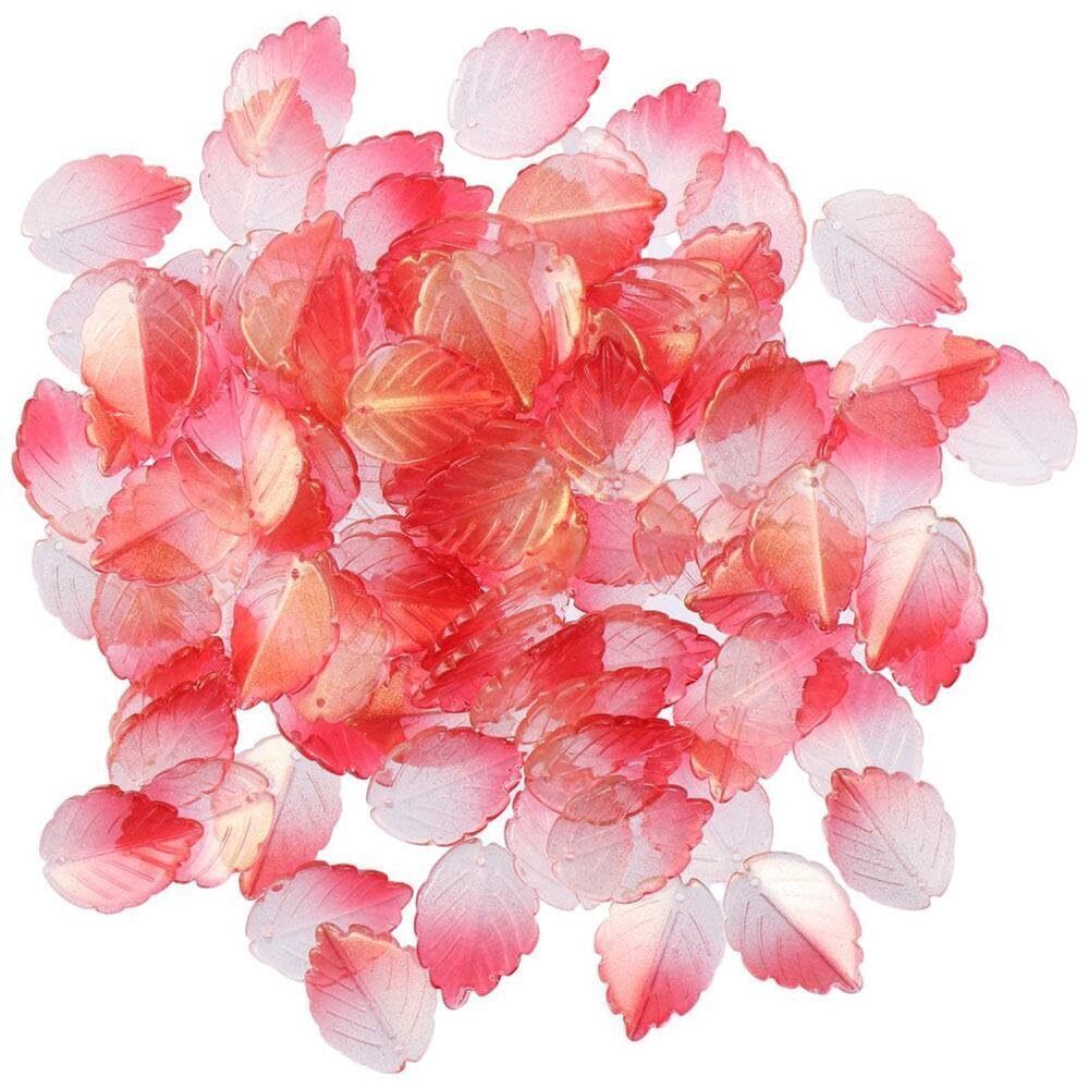 1199 100Pcs Fall Leaf Charms, Gradient Red Pink Leaves Beads Pendant Charms